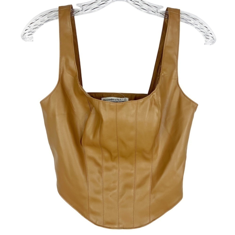 NEW Abercrombie women’s faux leather corset crop top size S brown
